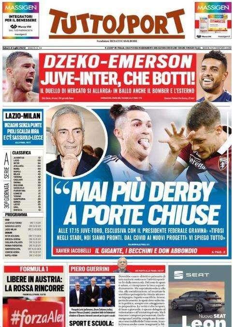 L'apertura di Tuttosport, parla Gravina: "Mai più derby a porte chiuse"