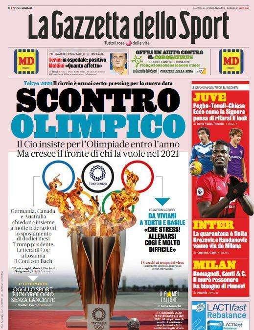 La Gazzetta dello Sport in apertura: “Scontro olimpico”
