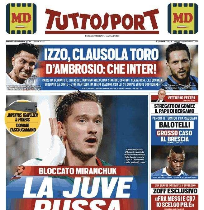 La prima pagina di Tuttosport: "La Juventus russa"