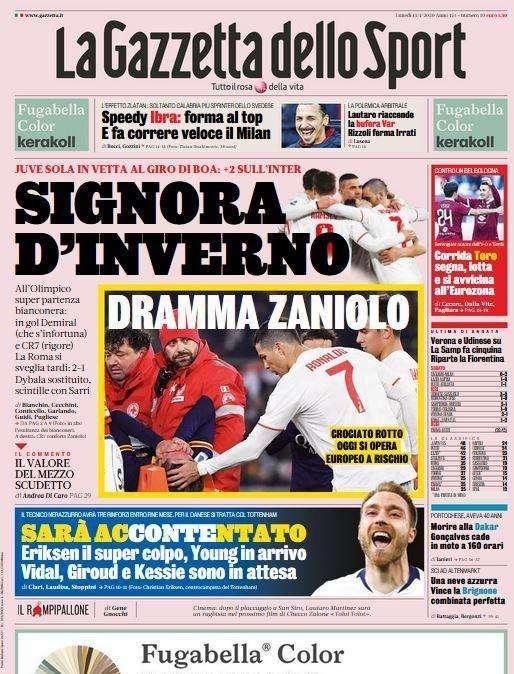 Prima pagina La Gazzetta dello Sport: "Signora d'inverno"