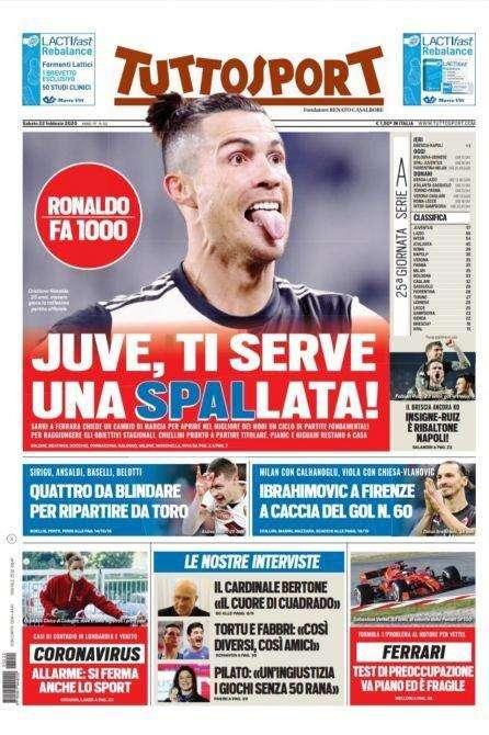 La prima pagina di Tuttosport: "Juve, ti serve una Spallata"