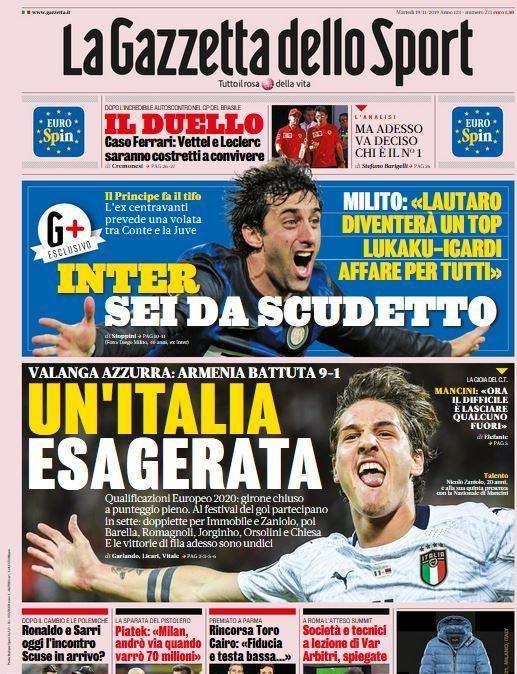 La Gazzetta dello Sport in prima pagina: "Un'Italia esagerata"