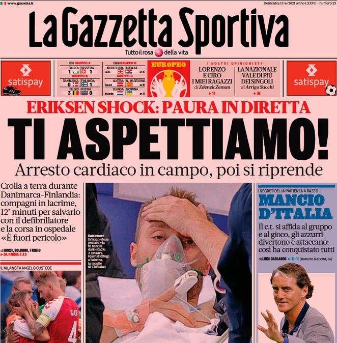 Rassegna stampa sportiva oggi: prime pagine domenica 13 giugno 2021