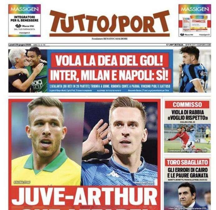 L'apertura di Tuttosport: "Juve-Arthur che affare! E ora Milik"