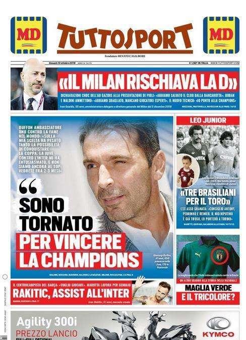 Tuttosport, parla Buffon: "Tornato per la Champions"