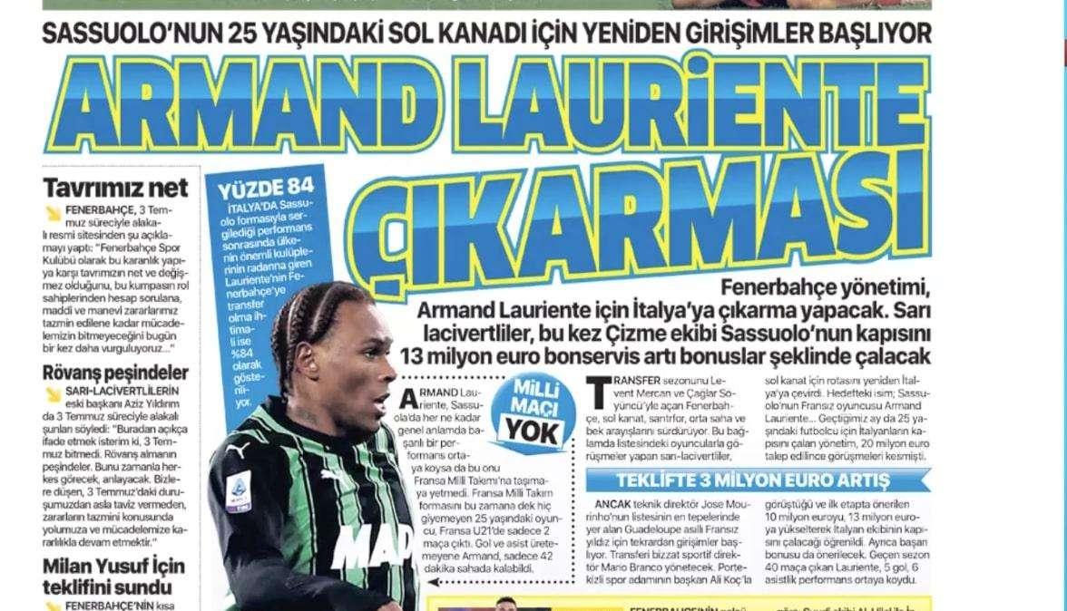 Laurienté Fenerbahce: Mourinho ci prova, pronto un summit col Sassuolo