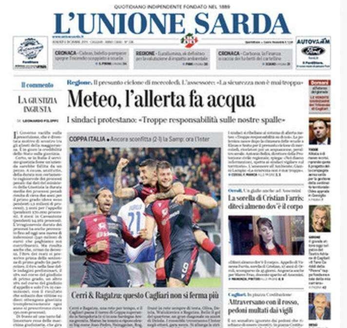 L'Unione Sarda: "Cerri e Ragatzu: questo Cagliari non si ferma più"