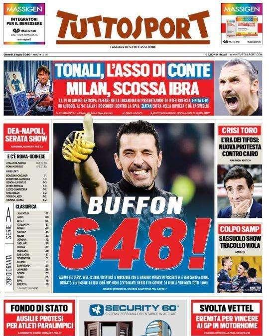 Tuttosport: "Buffon 648! Sassuolo show, tracollo viola"