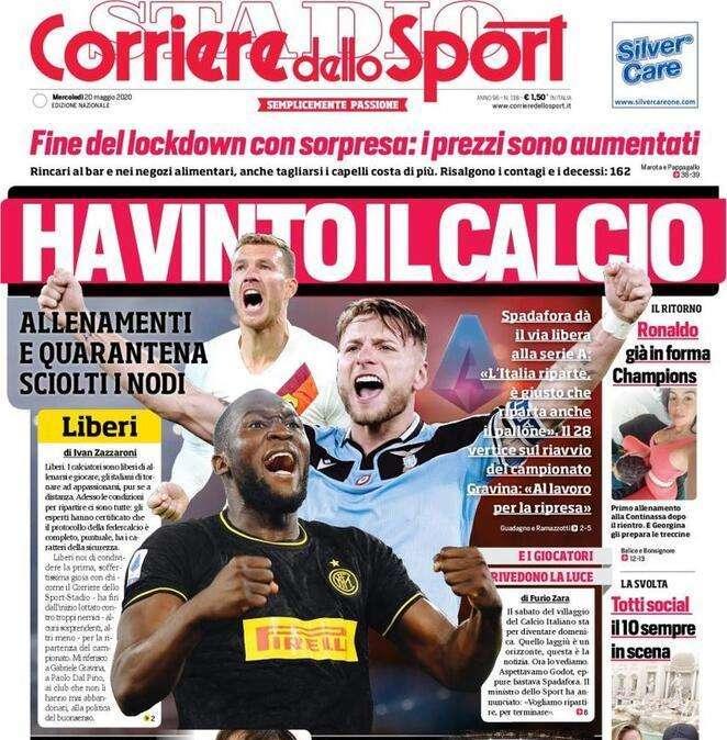 L'apertura del Corriere dello Sport: "Ha vinto il calcio"