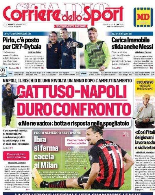 L'apertura del Corriere dello Sport: "Gattuso-Napoli, duro confronto"
