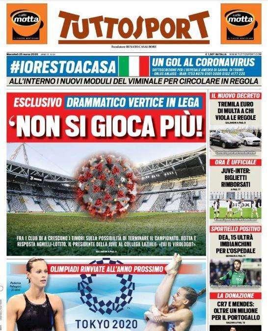 Prima pagina Tuttosport sul vertice in Lega: "Non si gioca più!"