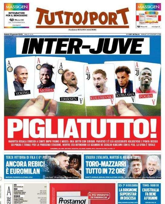 L'apertura di Tuttosport su Inter e Juventus: "Pigliatutto!"