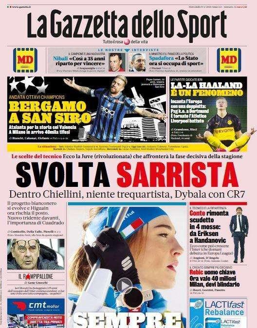 La Gazzetta dello Sport prima pagina: "Svolta Sarrista"