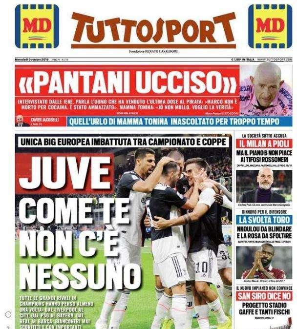 La prima pagina di Tuttosport di oggi: "Juve come te non c'è nessuno"