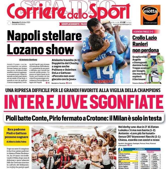L'apertura del Corriere dello Sport: "Inter e Juve sgonfiate"