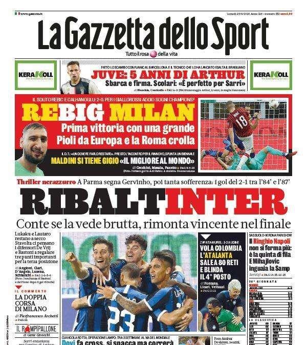 La Gazzetta dello Sport in apertura: "RibaltInter"
