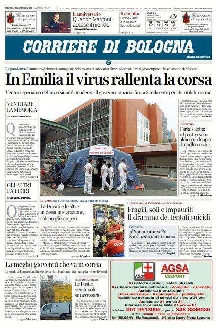 Corriere di Bologna: "In Emilia il virus rallenta la corsa"