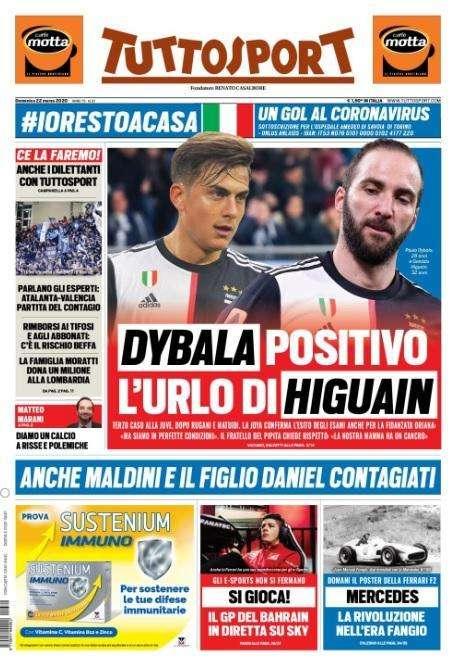 Tuttosport prima pagina: "Dybala positivo. L'Urlo di Higuain"