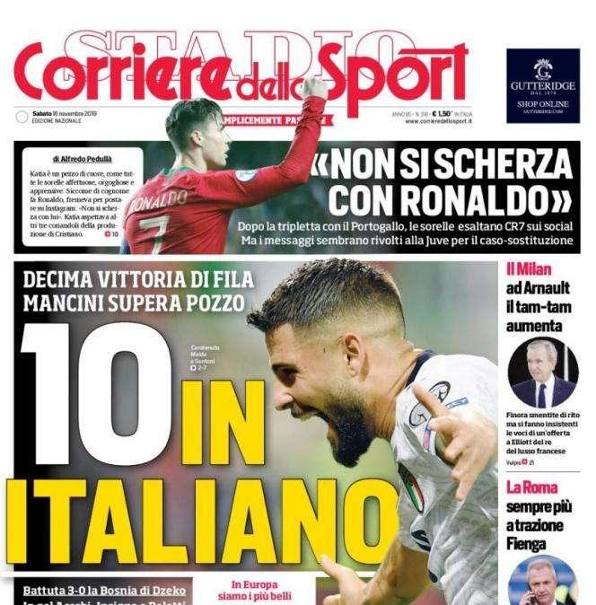 La prima pagina del Corriere dello Sport: "10 in italiano"