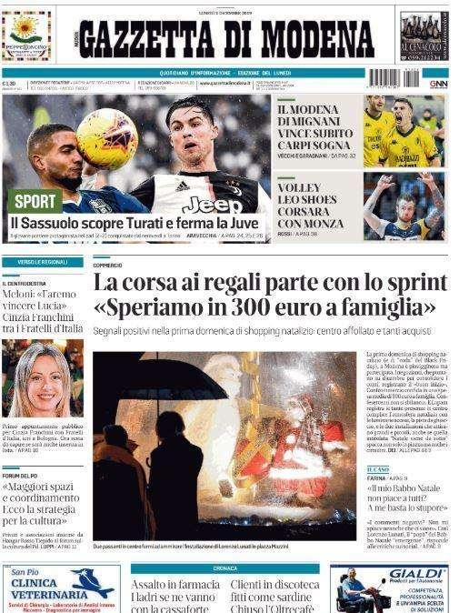 Gazzetta di Modena: "Il Sassuolo scopre Turati e ferma la Juve"