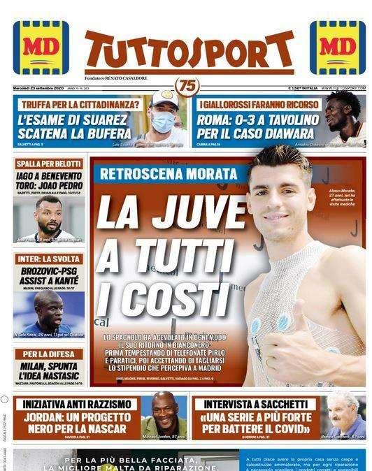 Tuttosport in apertura: "Morata, la Juve a tutti i costi"