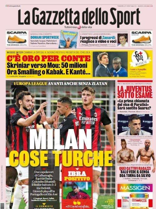 La Gazzetta dello Sport in apertura: "Milan cose turche"