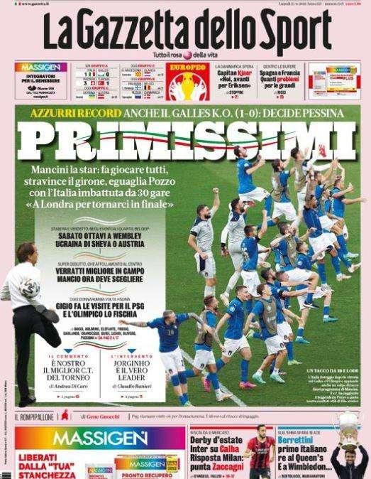Rassegna stampa sportiva oggi: prime pagine lunedì 21 giugno 2021