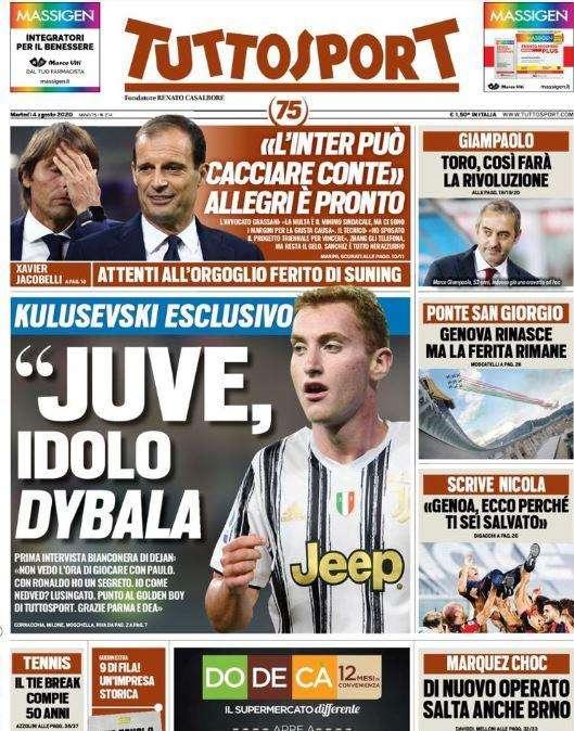 L'apertura di Tuttosport, parla Kulusevski: "Juve, idolo Dybala"