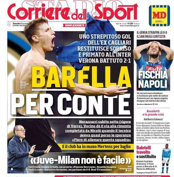 Il Corriere dello Sport in prima pagina: "Barella per Conte"