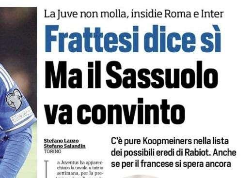 Calciomercato Sassuolo, Tuttosport: "Frattesi Juve, accordo col giocatore"