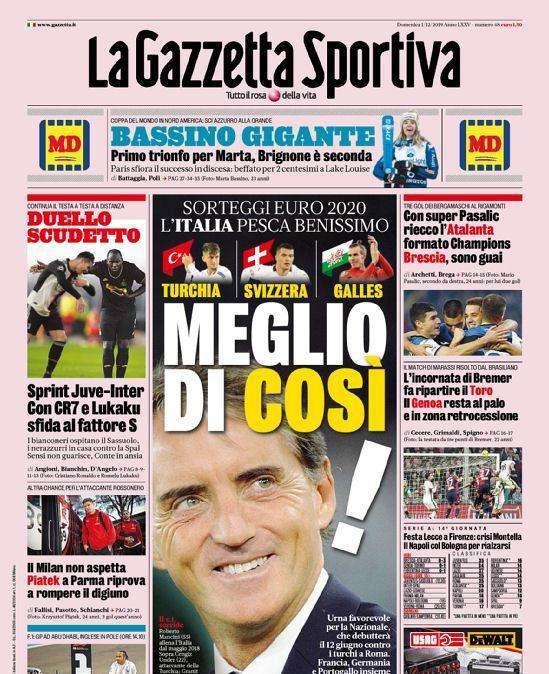L'apertura de La Gazzetta dello Sport sui sorteggi: "Meglio di così!"