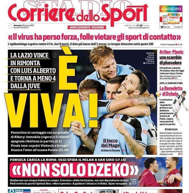 L'apertura del Corriere dello Sport sulla vittoria della Lazio: "E' viva"