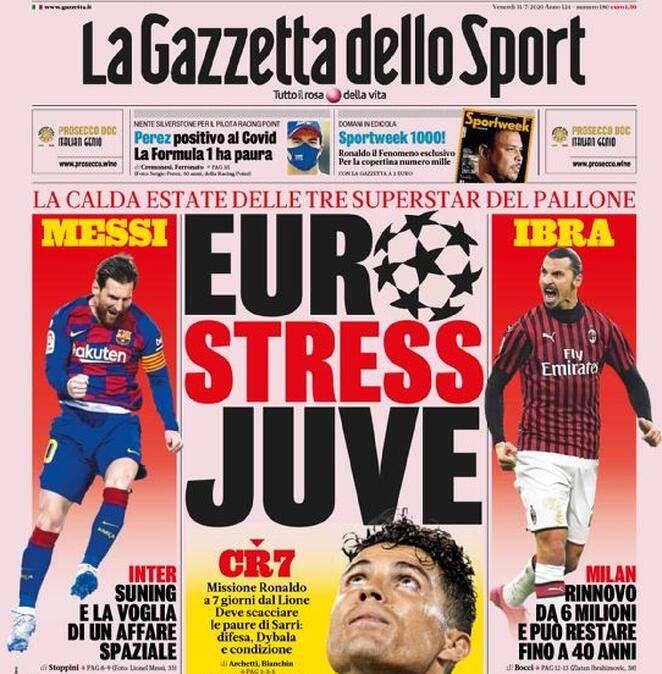 La Gazzetta dello Sport in apertura: "Euro stress Juve"