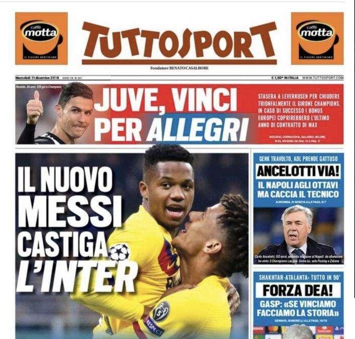 Tuttosport in prima pagina: "Il nuovo Messi castiga l'Inter"