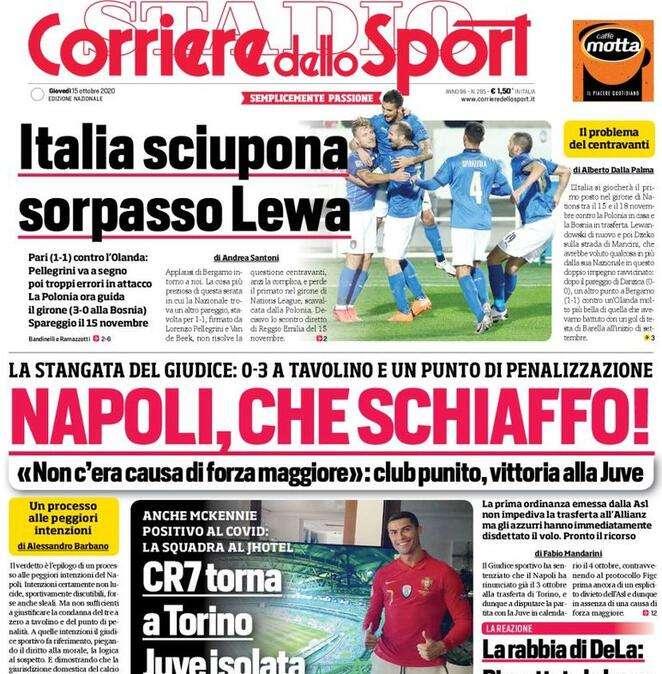 L'apertura del Corriere dello Sport: "Napoli, che schiaffo!"