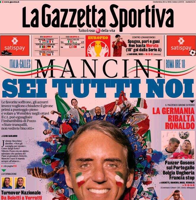 Rassegna stampa sportiva oggi: prime pagine domenica 20 giugno 2021