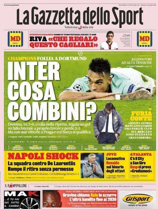 La Gazzetta dello Sport in prima pagina: "Inter cosa combini?"