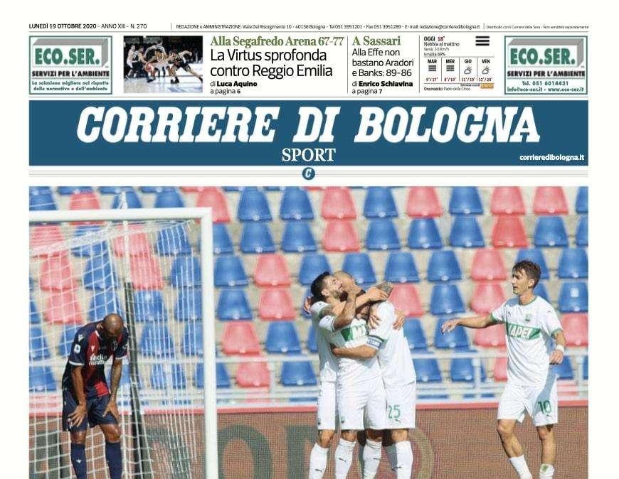 Corriere di Bologna su Bologna-Sassuolo 3-4: "Ribaltati"