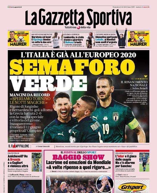 La Gazzetta dello Sport prima pagina oggi: "Semaforo verde"