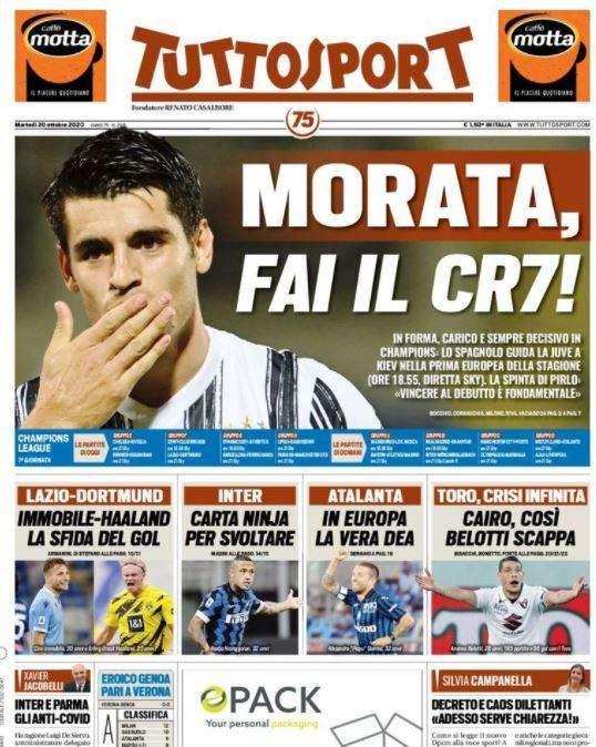 L'apertura di Tuttosport sulla Juventus: "Morata, fai il CR7!"