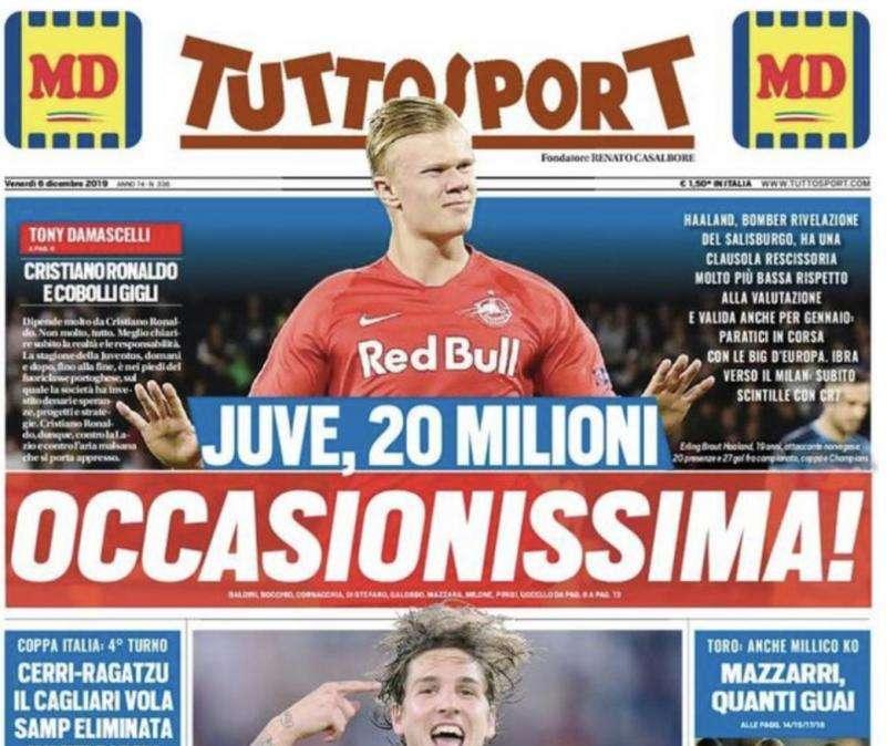 La prima pagina di Tuttosport di oggi: "Juve, 20 milioni: occasionissima"