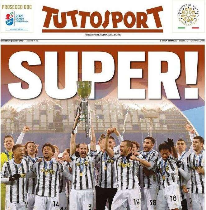 Tuttosport in apertura sulla vittoria in Supercoppa della Juve: "Super!"