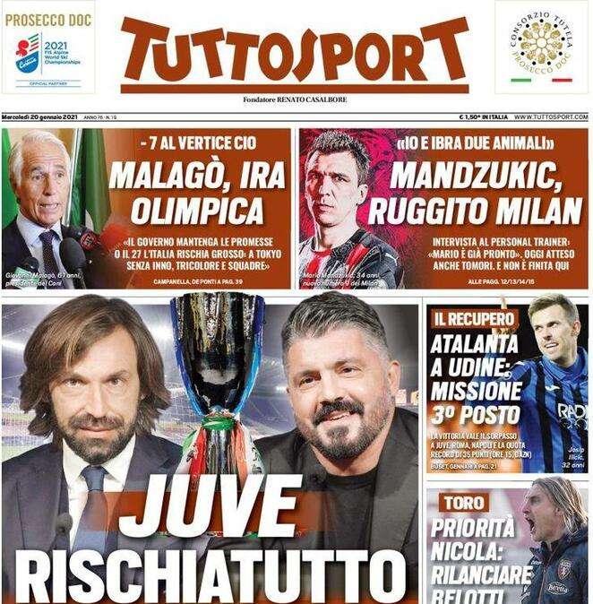 Tuttosport in apertura sulla Supercoppa: "Juve rischiatutto"
