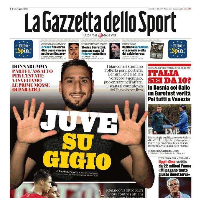 La Gazzetta dello Sport in prima pagina: "Juve su Gigio"