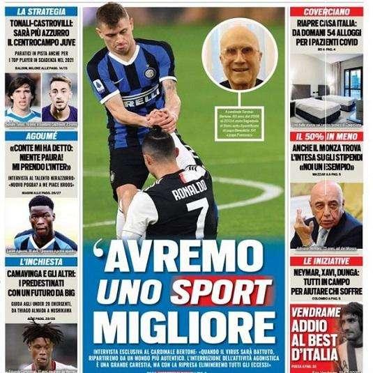 Tuttosport - Il Cardinale Bertone: "Avremo uno sport migliore"