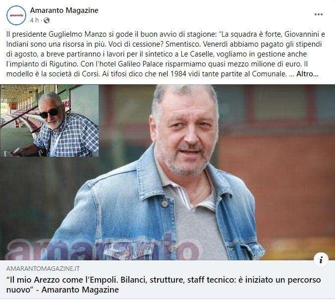 Giorgio Ciofini considera positivo l' intervento del Presidente Manzo ad Amaranto Magazine 