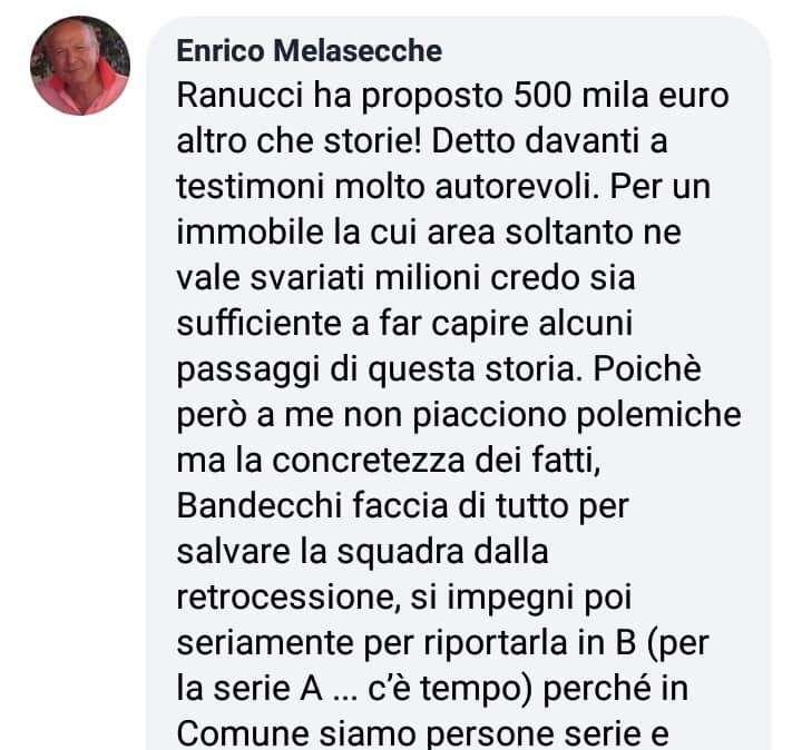 Ternana - Nuova puntata del capitolo stadio: Melasecche torna a parlare sui social