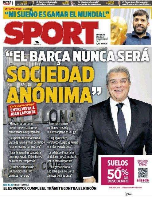 Laporta en Sport: "El Barça nunca será Sociedad Anónima"