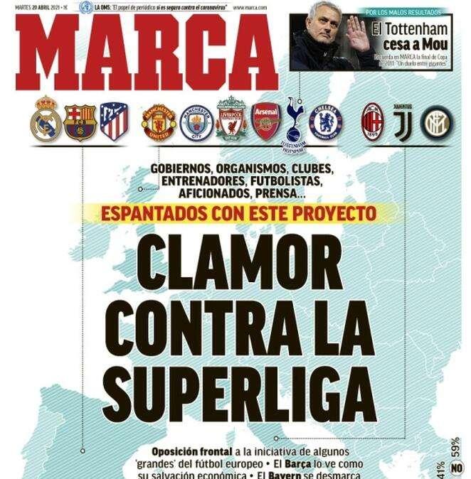 ¡ Los diarios en España preocupados por la SuperLega ! Marca: "Clamor contra la Superliga"
