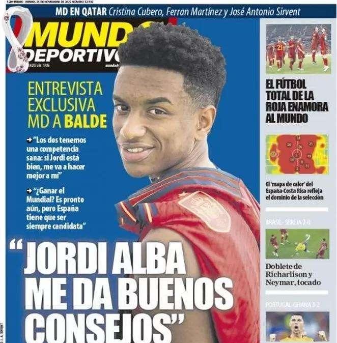 Balde en Mundo Deportivo: "Alba me da buenos consejos"